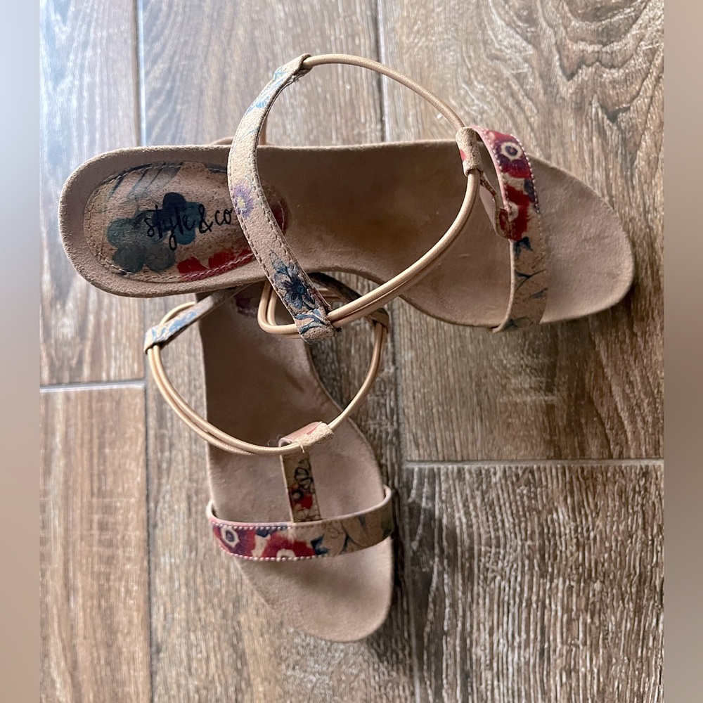 Style & Co MULAN floral sling back open toe wedges